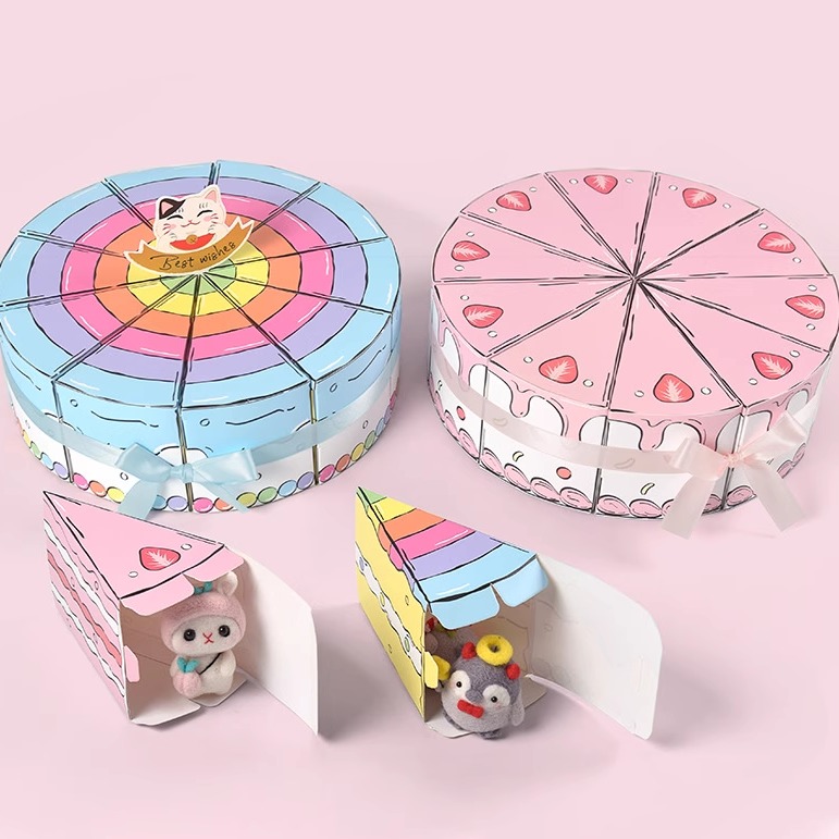 三角形彩虹蛋糕形状礼品盒生日派对创意可爱喜糖摆桌糖果盒 10/包
