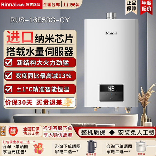 Rinnai/林内RUS-13/16E53G-CY燃气热水器水量伺服器家用53GC焕芯
