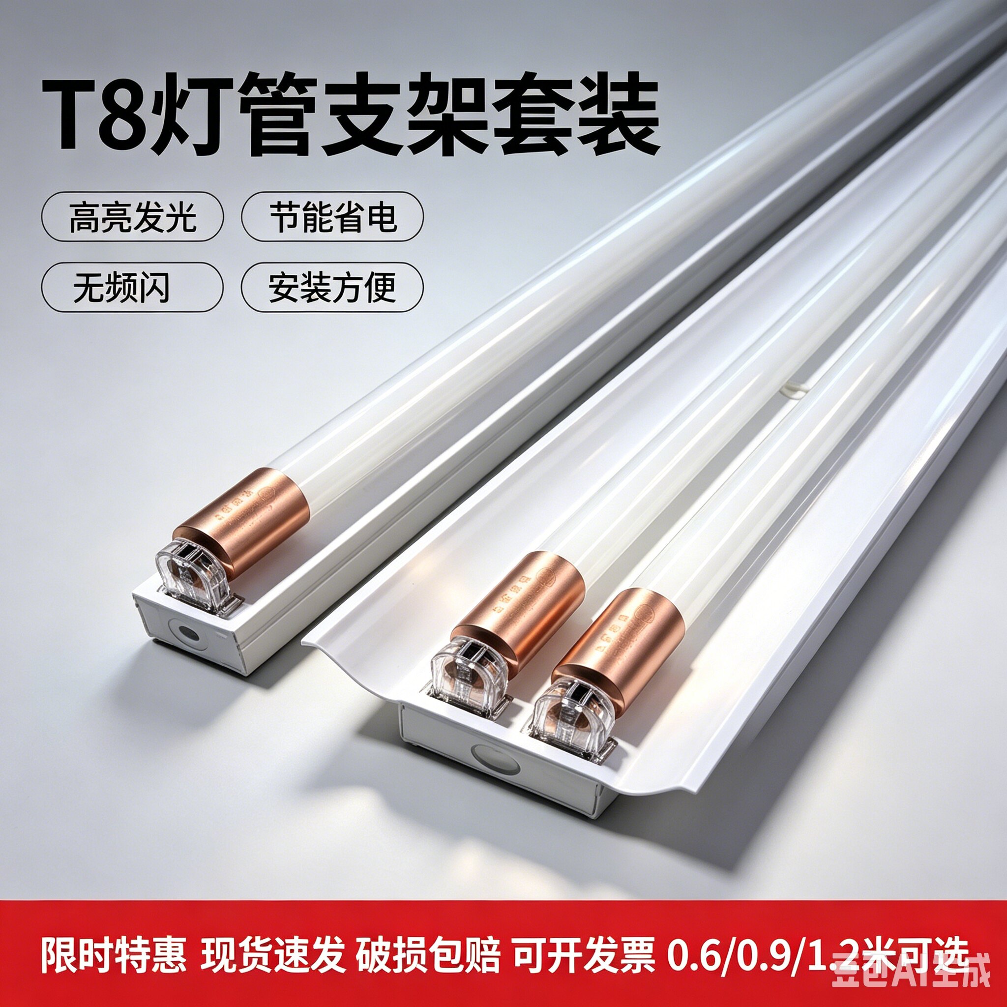 t8LED日光灯管支架全套1.2米车库厂房车间超市教室高亮节能双管灯