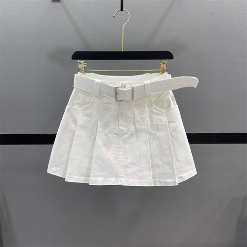 复古高腰牛仔半身裙女百褶裙短裙