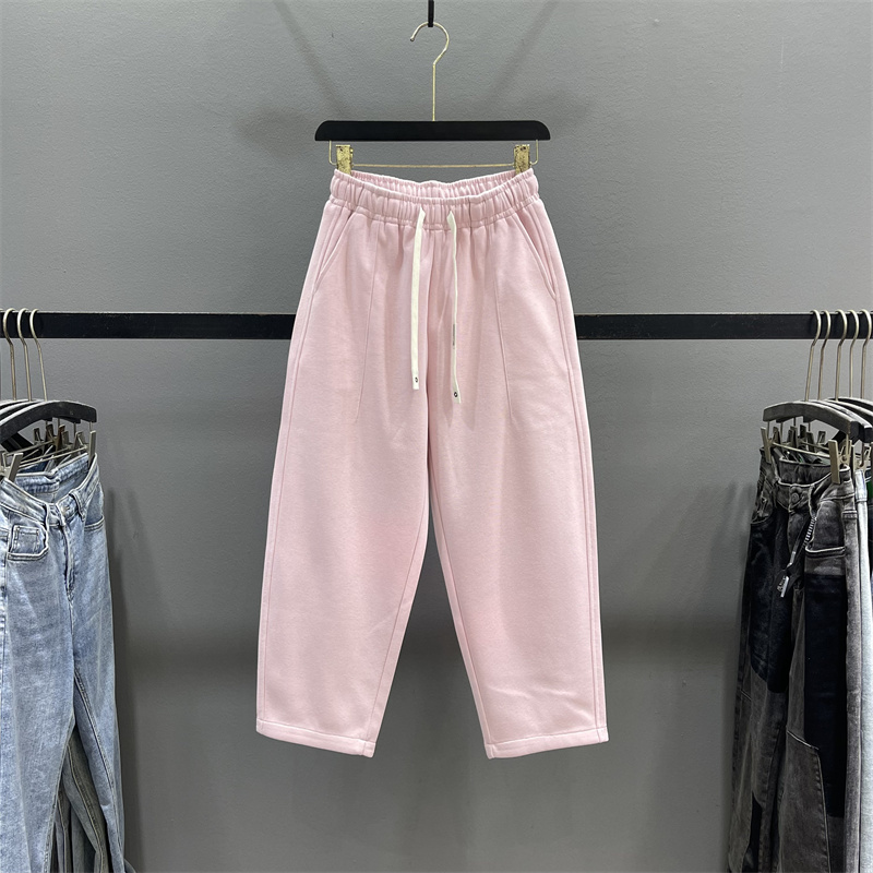 粉色休闲卫裤女九分萝卜哈伦裤