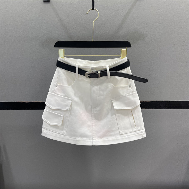 白色休闲工装牛仔半身裙女2026夏季新款高腰显瘦百搭A字包臀短裙