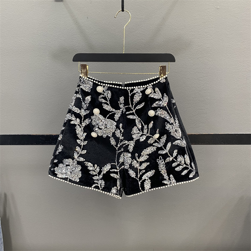 亮片丝绒短裤女休闲阔腿裤靴裤