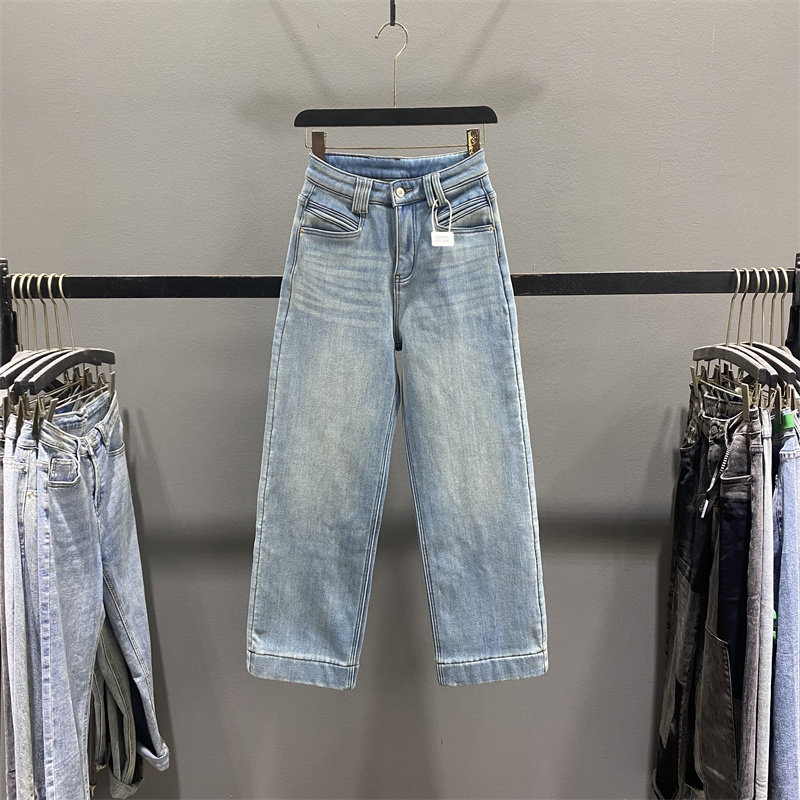 加绒牛仔直筒裤烟管长裤