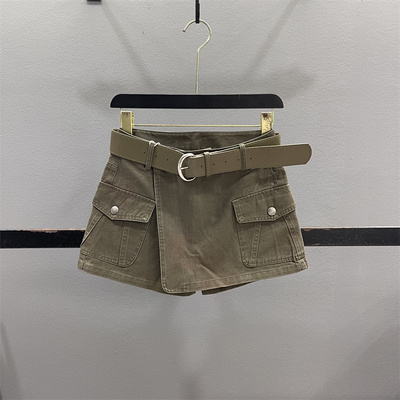 大口袋工装牛仔半身裙女短裤裙