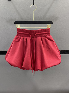 红色辣妹花苞半身裙女2026春夏高腰抽绳显瘦A字蓬蓬休闲运动短裙