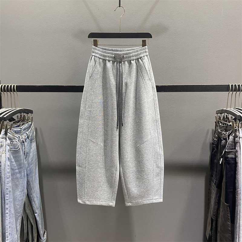 灰色休闲运动卫裤女2026春季新款小个子宽松九分阔腿老爹裤哈伦裤