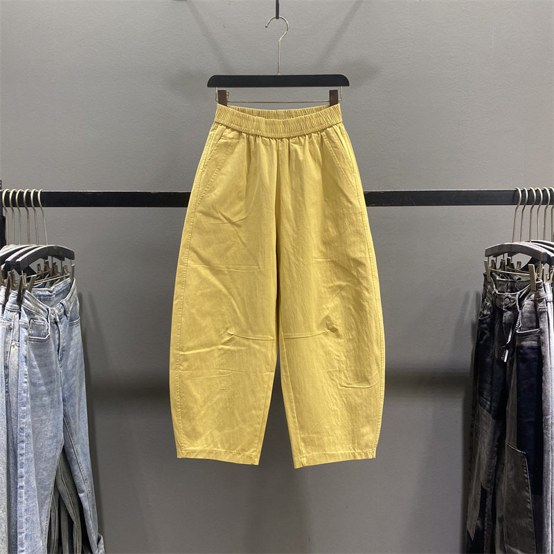 黄色气球弯刀休闲裤女2026春夏新款松紧腰宽松显瘦九分阔腿哈伦裤,女装/女士精品,休闲裤,淘宝优惠券,粉丝福利购,淘宝优惠卷