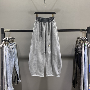 高腰宽松休闲阔腿香蕉裤 女2025秋冬新款 撞色加绒加厚弯刀卫裤 美式