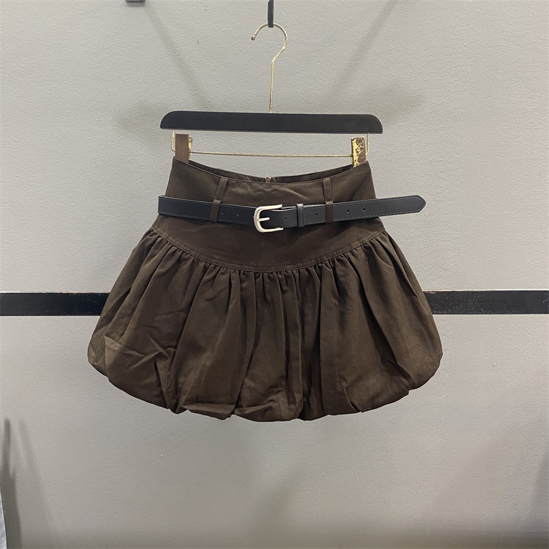 高腰花苞半身裙女A字蓬蓬裙短裙