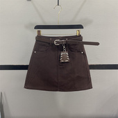 咖啡色休闲半身裙女百搭高腰显瘦A字包臀短裙 清仓不退换