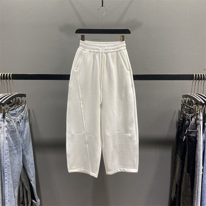 欧货加绒加厚休闲卫裤女2025秋冬新款百搭抽绳宽松九分阔腿奶奶裤