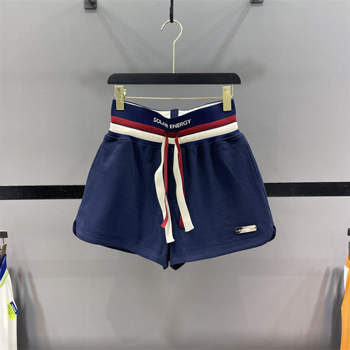 高腰运动短裤女抽绳撞色阔腿裤