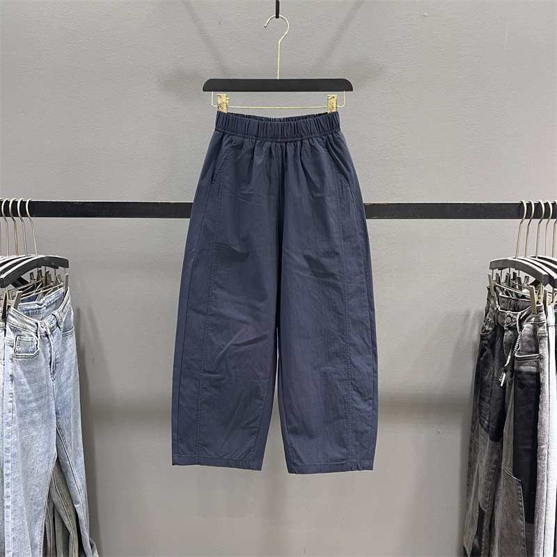 欧货薄款速干休闲裤女2025夏季新款松紧腰宽松显瘦九分阔腿弯刀裤
