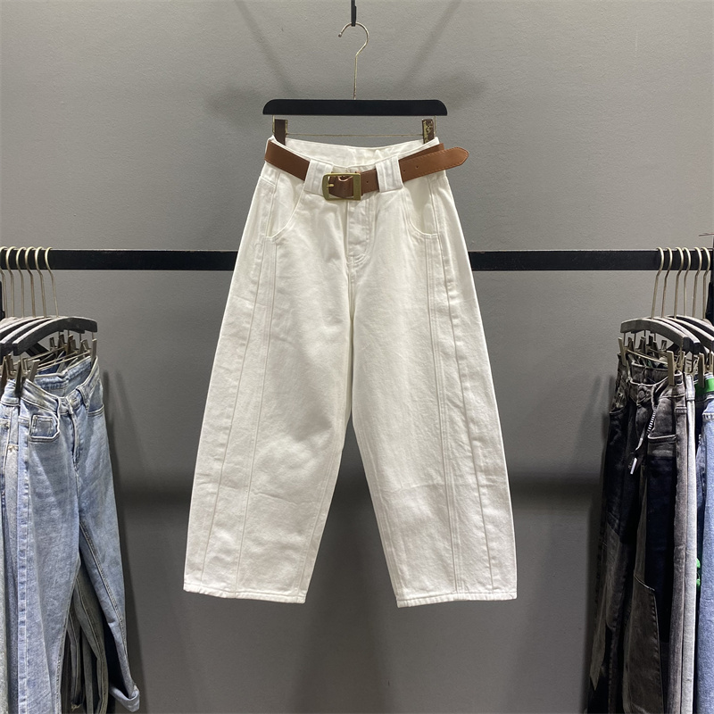 白色休闲弯刀牛仔裤女2025秋季新款设计感宽松显瘦九分阔腿老爹裤
