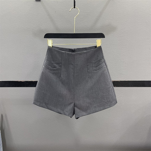 灰色西装短裤女高腰休闲阔腿热裤