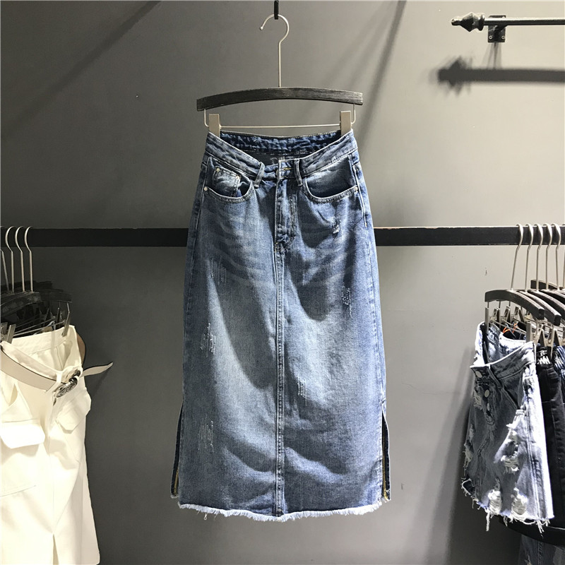 高腰开叉牛仔半身裙长裙包臀裙