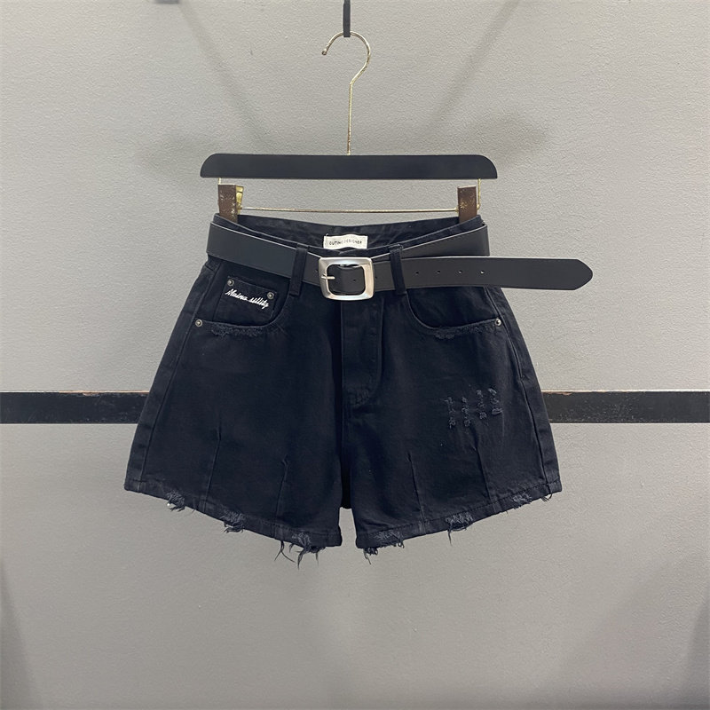 黑色磨破牛仔短裤女2025春夏新款设计感高腰显瘦A字休闲阔腿热裤,女装/女士精品,牛仔裤,淘宝优惠券,粉丝福利购,淘宝优惠卷
