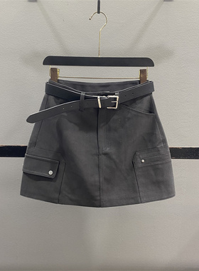 复古灰色休闲工装半身裙女2026春夏新款高腰显瘦A字防走光短裙裤