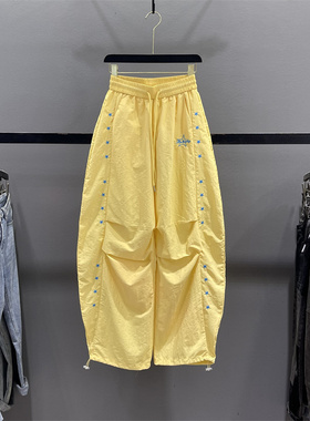 黄色星星刺绣弯刀阔腿休闲裤女2026夏季薄款速干工装裤宽松香蕉裤