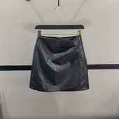 不规则褶皱PU皮裙半身裙女2026春季 新款 气质高腰显瘦A字包臀短裙