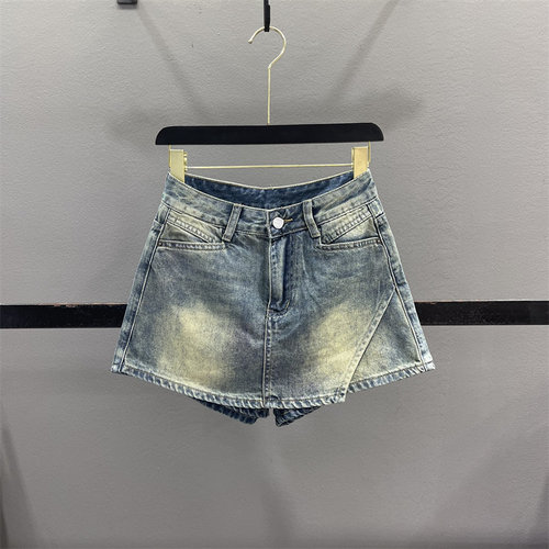 复古不规则牛仔短裙裤女辣妹包臀