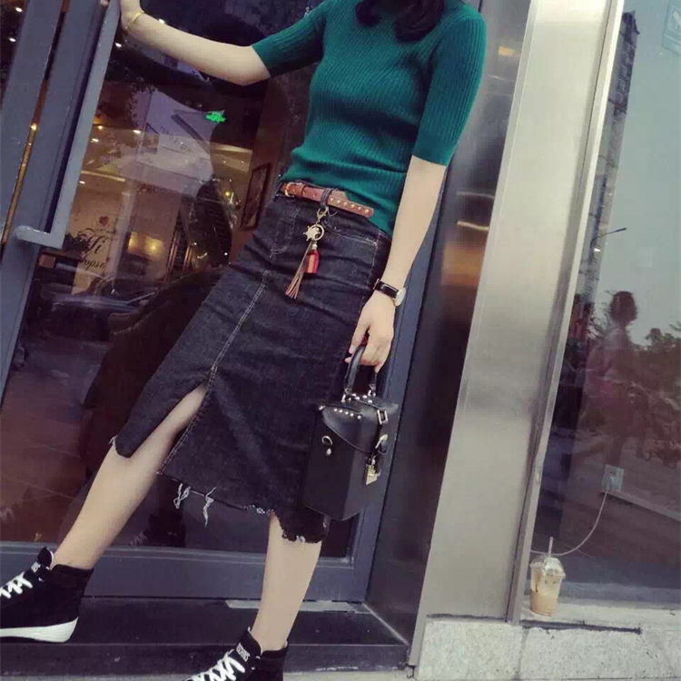欧洲站秋装新款下摆毛边开叉中长款黑色牛仔半身裙女包臀一步裙潮|msdalam kategori Butik wanita / wanita, skirt - dari Buy2taobao.com untuk memberikan perkhidmatan ejen Taobao profesional membeli