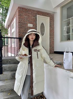 反季连帽羽绒服女2024年新款中长款韩版加厚宽松冬季90白鸭绒外套