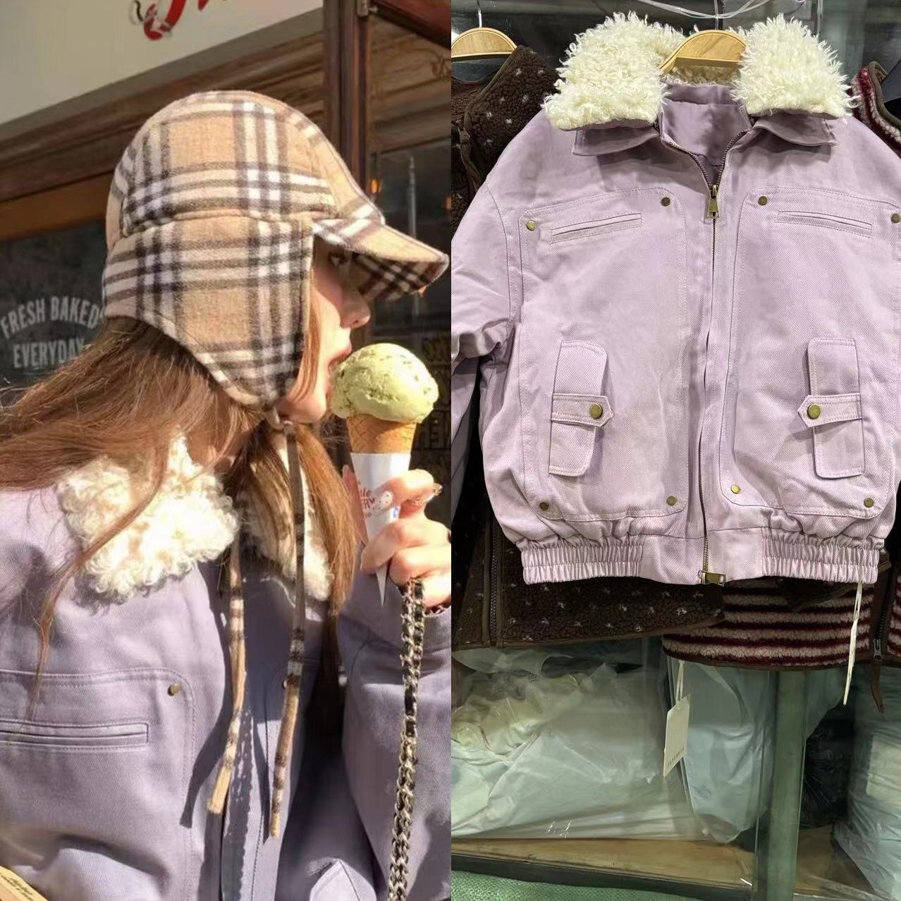 aaaaxbbb 橡子街 巴恩风拼接毛领棉服两色天丝棉宽松工装外套秋冬