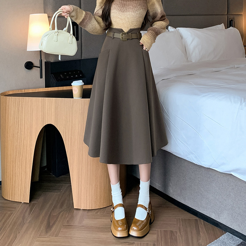 高腰毛呢半身裙女士2024秋冬新款遮胯呢子大摆a字长裙显瘦中长裙
