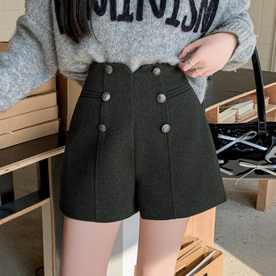 毛呢短裤女秋冬款外穿2025新款高腰西装配靴子A字阔腿显瘦打底裤