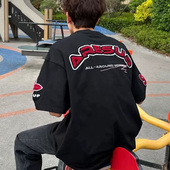 高街刺绣字母t恤男装 短袖 2026新款 宽松上衣情侣装 国潮牌夏季 美式