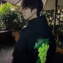 美式 纯棉上衣 高街葡萄刺绣连帽卫衣男装 春秋hiphop宽松休闲情侣装