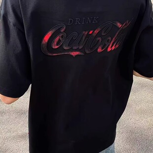 情侣款 t恤男女夏季 潮牌ins纯棉上衣 国潮黑色渐变字母刺绣短袖 美式