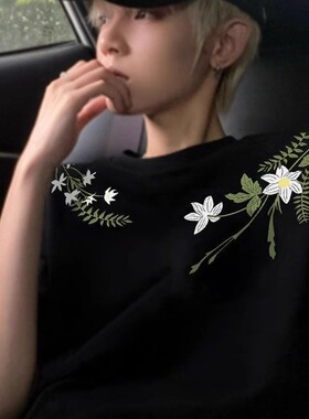 美式高街刺绣短袖t恤男款夏季宽松潮牌ins纯棉重磅青少年学生上衣