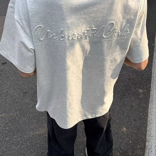 宽松情侣装 t恤男夏季 高级感潮牌纯棉上衣 高街字母凹凸印短袖 美式