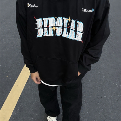 美式国潮字母刺绣连帽卫衣