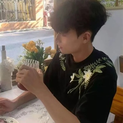 美式高街刺绣花卉短袖t恤男