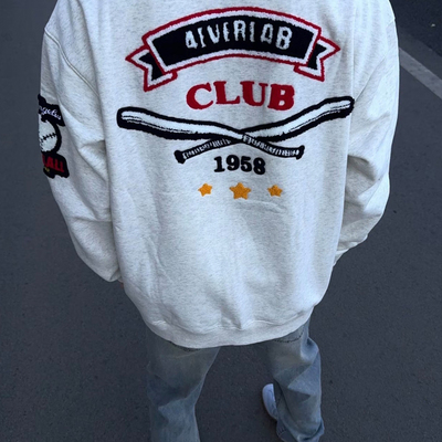 国潮牌灰色字母刺绣圆领卫衣