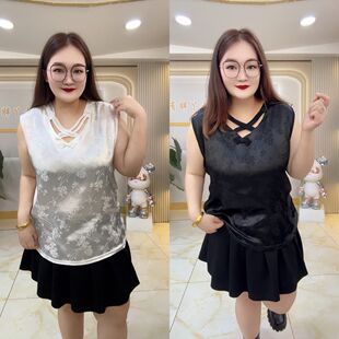 国风上衣潮多 吊带背心女缎面提花遮肉显瘦胖mm新中式 2026夏季 大码