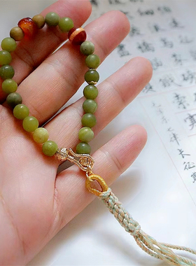 花间集【禅】岫玉藏传西藏药师天珠玛瑙文玩女孩盘玩单圈手串