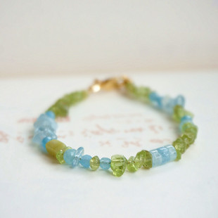 8月生辰石 天然绿橄榄石海蓝宝水晶碎石手链手链不规则随型手串