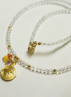 哆啦A梦的项链~白水晶圆珠项链可爱风转运珠配T恤锁骨链chorker