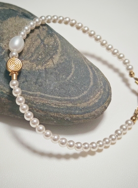 棒棒糖~原创设计施家珍珠手链简约小众轻奢手串钛钢不褪色