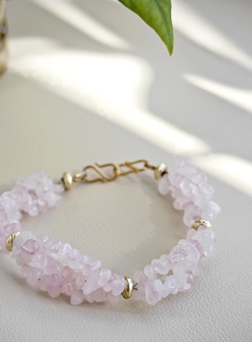 公主粉 天然随形粉水晶编织手链时尚小众气质闺蜜手工原创设计