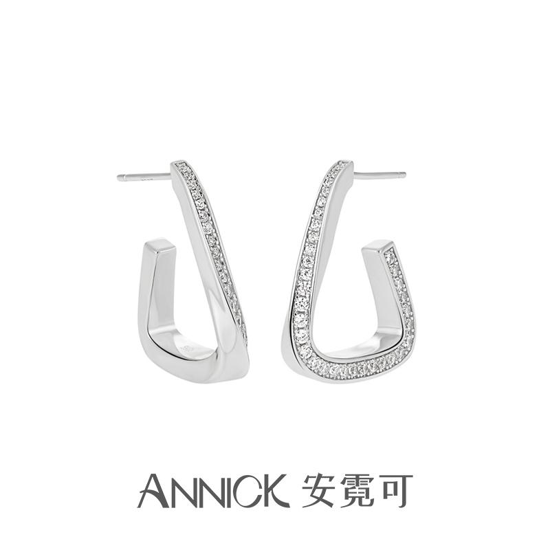 纯银法式三角耳环耳圈锆石轻奢潮