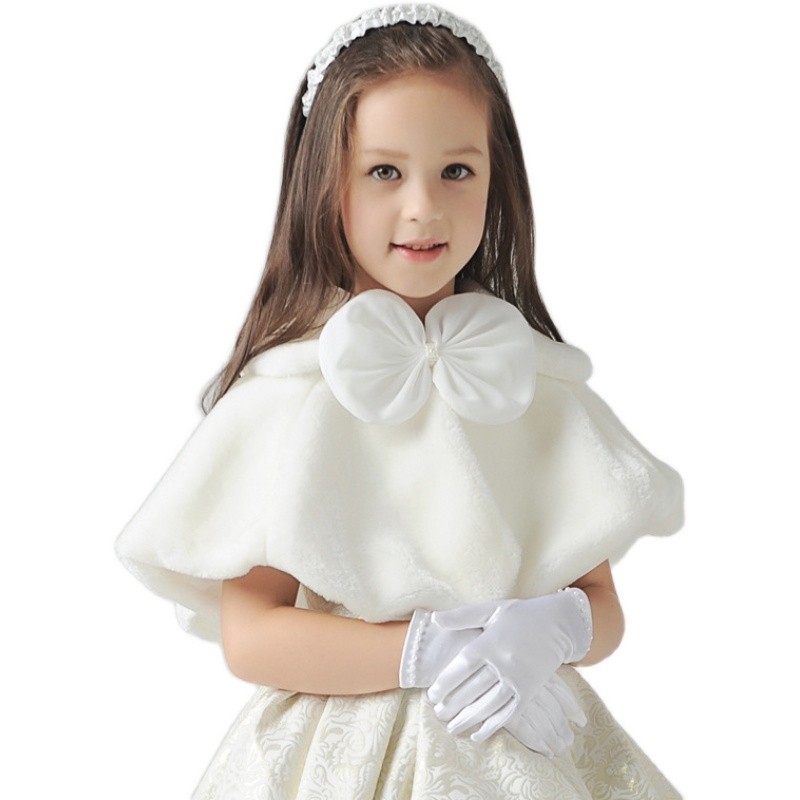 儿童披风秋冬款外出女童礼服白色披肩女孩公主百搭斗篷花童小外套