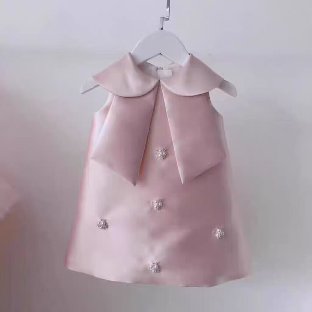 女童洋气无袖A字礼服裙小童宝贝吃席公主裙A摆裙手工珍珠钻石