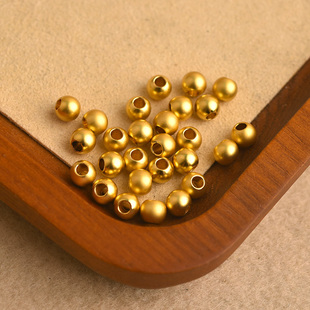 古法沙金散珠子镀24k金圆珠转运黄金磨砂隔珠手工DIY编绳配件材料