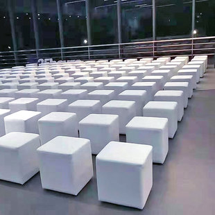 白色会展活动面包凳皮凳子方凳沙发凳土司凳40cm高小方墩婚礼车展